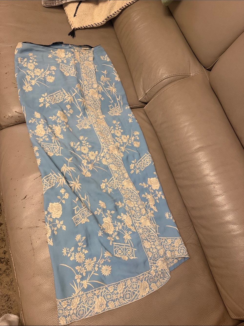 Dolce & Gabbana Powder Blue Maxi Skirt with Cream Floral Trim